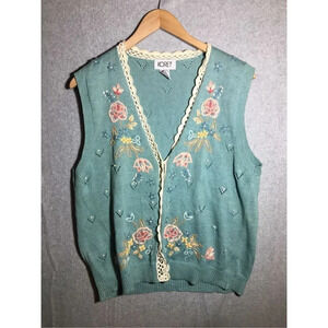 Koret Teal Floral Embroidered Vest